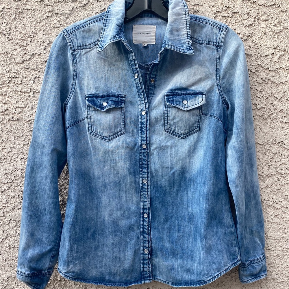 Life In Progress Denim Front Snap Button Down